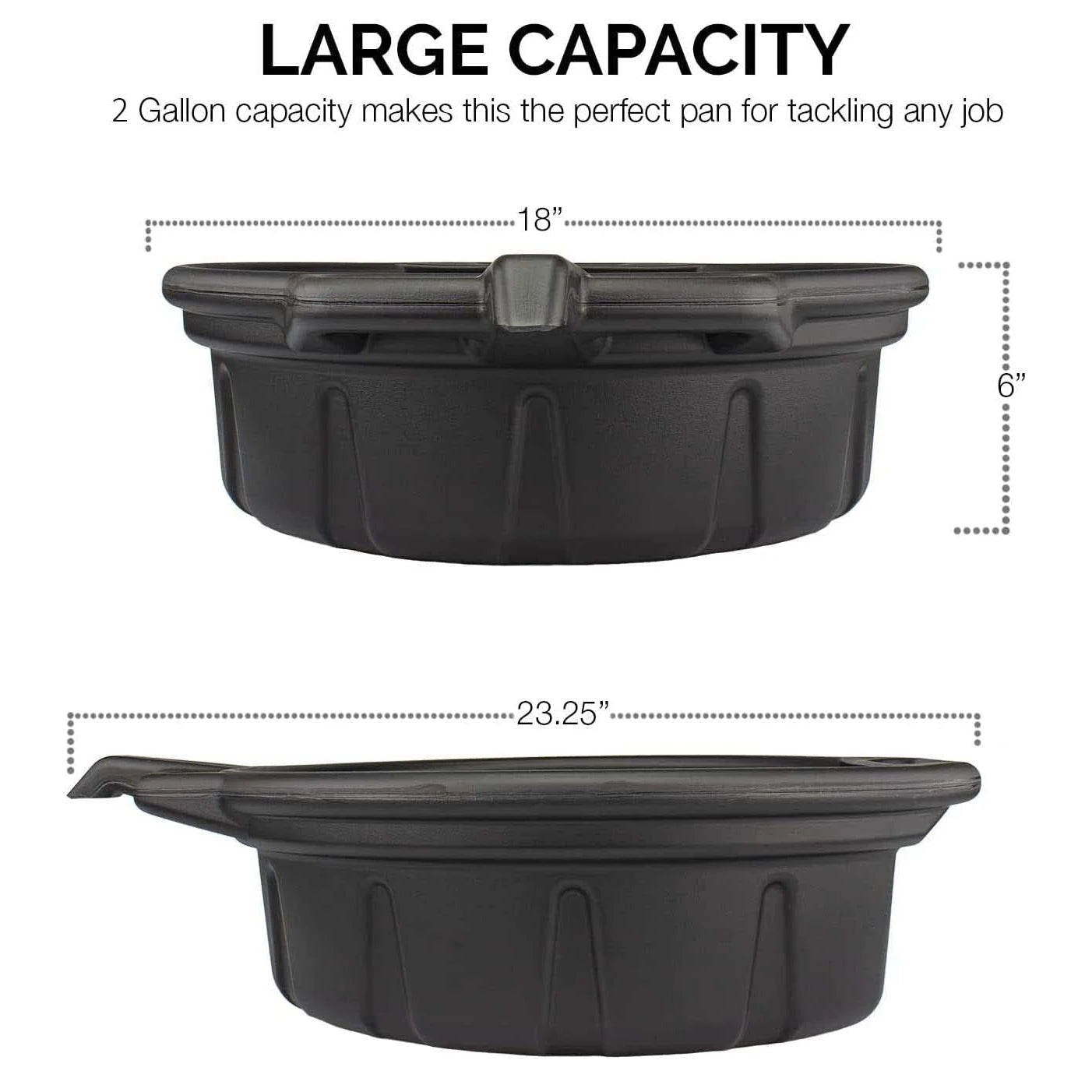 2 Gallon Oil Drain Pan - Anti-Splash Black Plastic