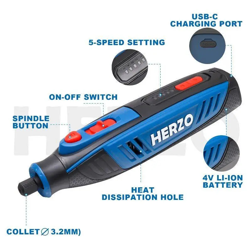 HERZO Cordless Mini Rotary Tool Set for Engraving & Grinding