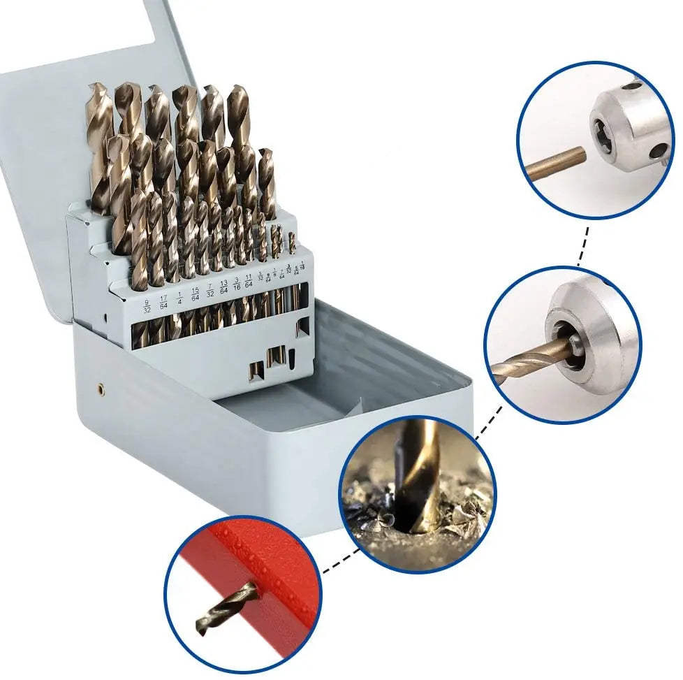 29-Piece Cobalt Drill Bit Set for Metal & Wood